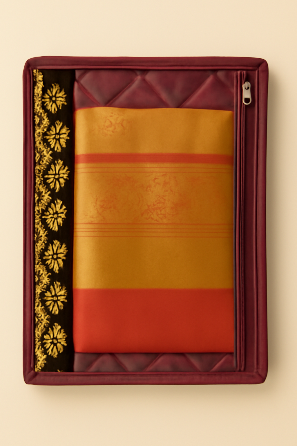 Maroon Quilted Saree Cover – Pack of 2 with Transparent Window & Embroidered Border