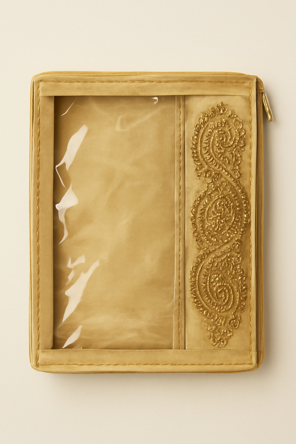 Premium Embroidered Saree Cover – Pack of 2 (Transparent Window, Golden Beige)