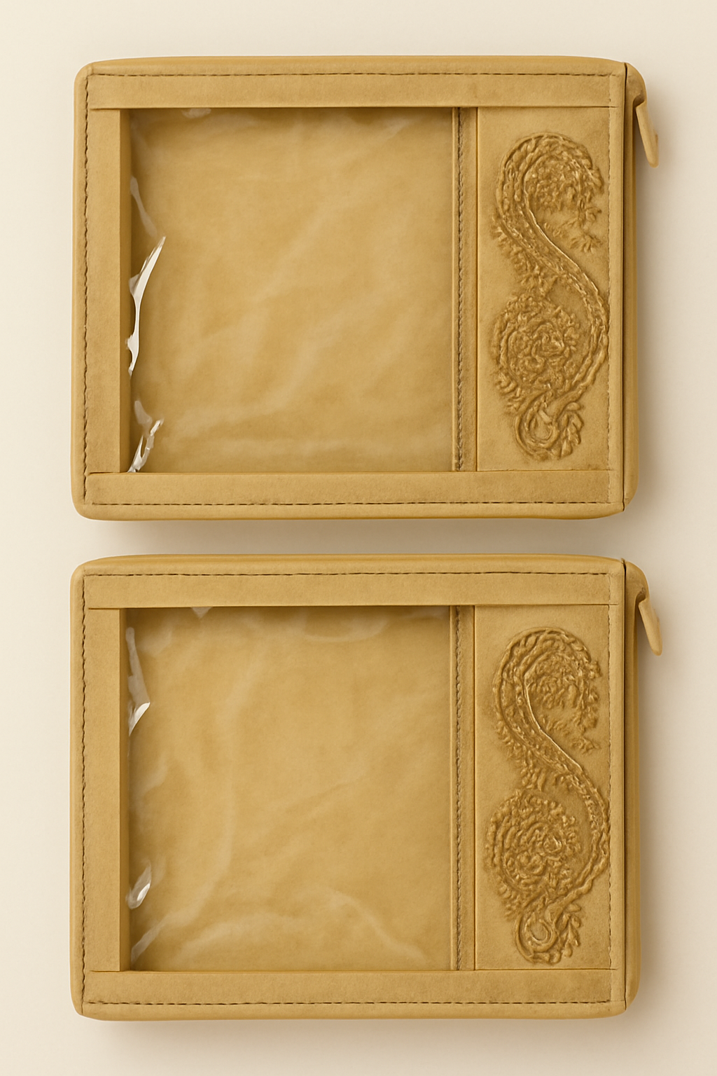 Premium Embroidered Saree Cover – Pack of 2 (Transparent Window, Golden Beige)