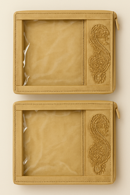 Premium Embroidered Saree Cover – Pack of 2 (Transparent Window, Golden Beige)