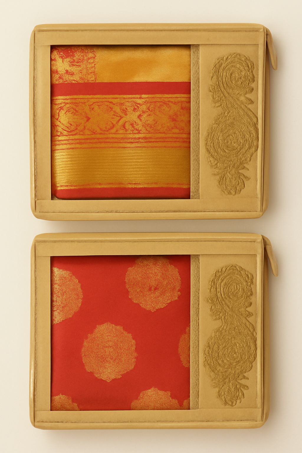 Premium Embroidered Saree Cover – Pack of 2 (Transparent Window, Golden Beige)
