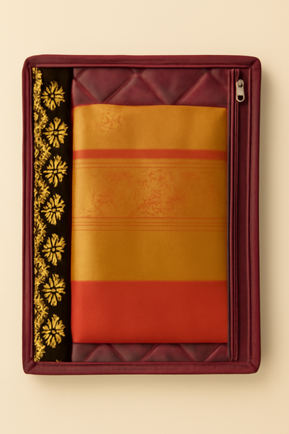 Maroon Quilted Saree Cover – Pack of 2 with Transparent Window & Embroidered Border