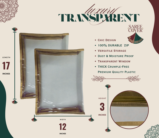 Transparent Saree Covers – Pack of 2 | Saree Bags 100% Durable Zip| Dust & Moisture Proof | Thick Crumple-Free Plastic