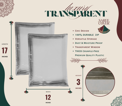 Transparent Saree Covers – Pack of 2 | Saree Bags 100% Durable Zip| Dust & Moisture Proof | Thick Crumple-Free Plastic